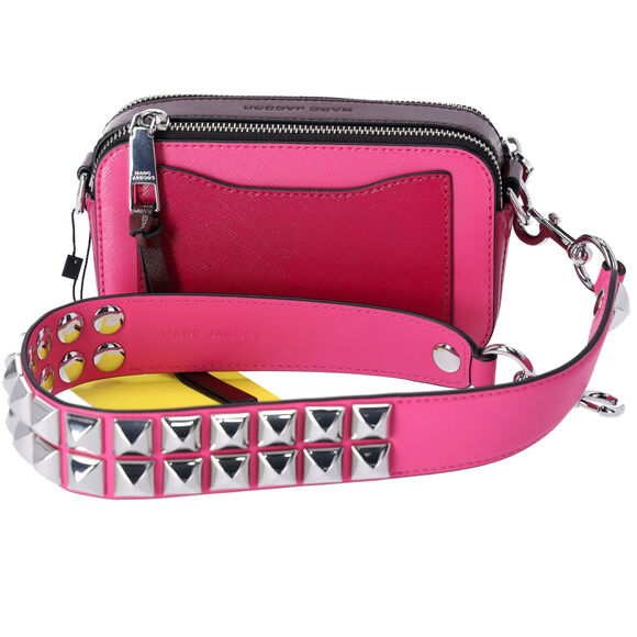 Marc Jacobs The Snapshot Shoulder Bag Studded Saffiano Leather Magenta Pink - Picture 4 of 6